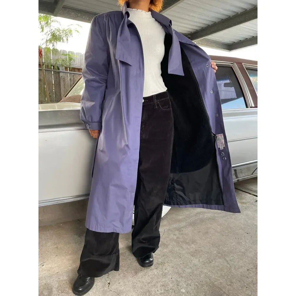 🔥Vintage 80 USA London Fog Bow Tie Neck Fleece Lined Classic Preppy Trench Coat - Picture 2 of 15